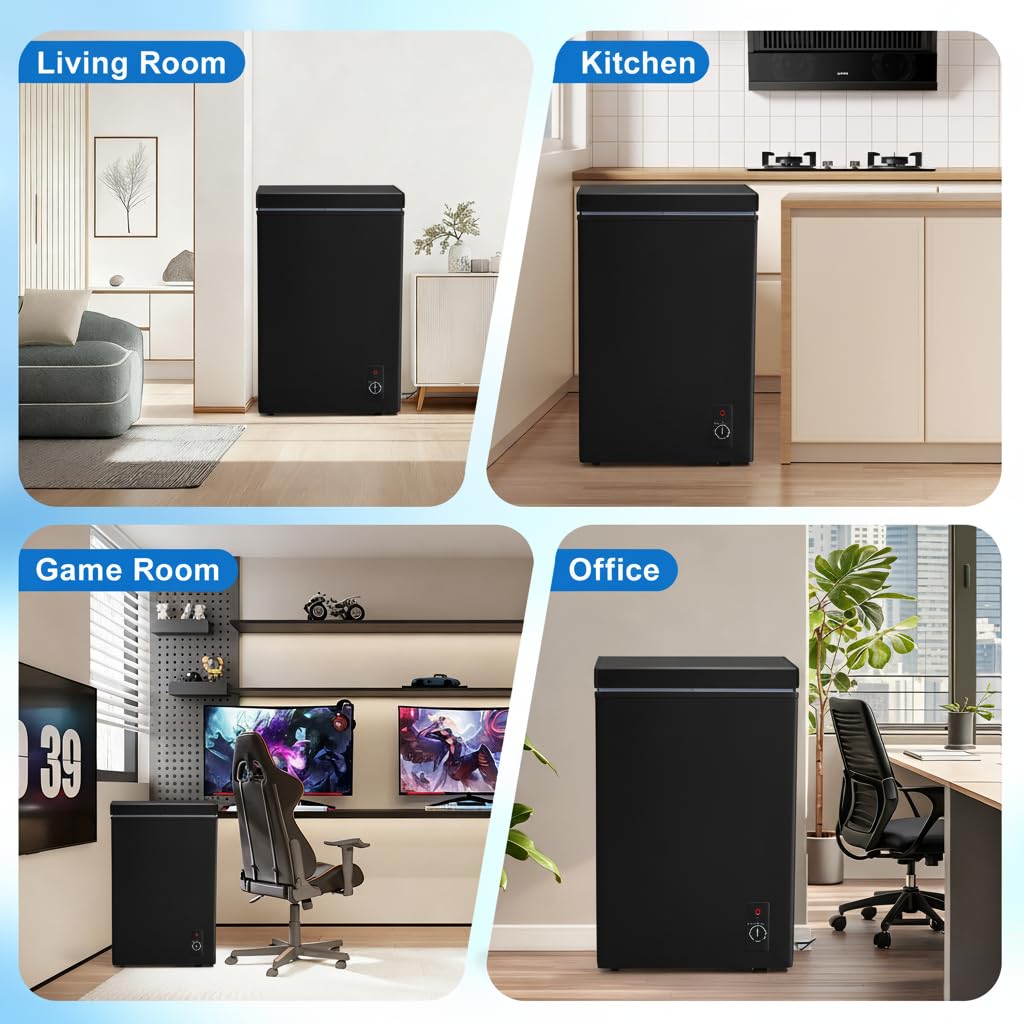 PLENTORA 3.5 Cu.Ft Small Chest Freezer Compact Deep Freezer with 7-Level Temperature Control, Rapid Cooling, Energy Efficient & Quiet for Home, Garage, Apartment, and Kitchen, Black
