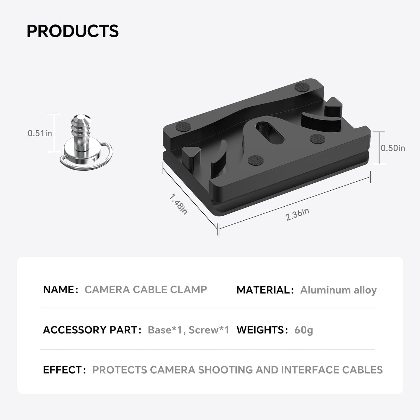 YAMCOWL 1/4-inch Aluminum Camera Cable Locking Clip - Adjustable USB/HDMI Protector with Threads, Secure Cable Clip
