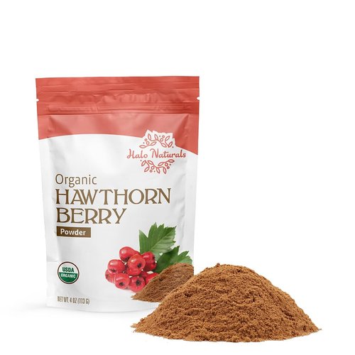 Halo Naturals Organic Hawthorn Berry Powder, 4 Ounces (Crataegus monogyna) USDA Certified | Resealable Pouch| Packaged in The USA
