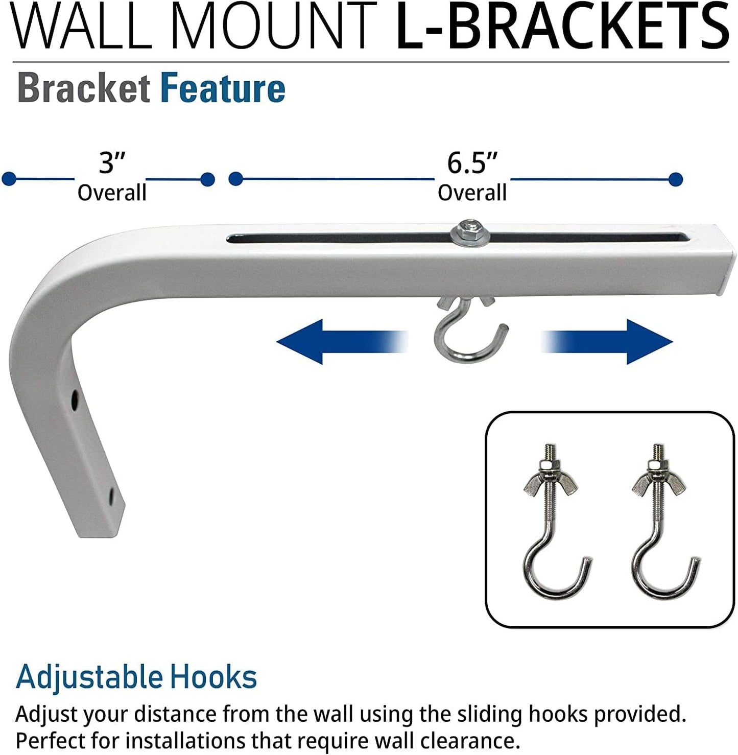 AKIA SCREENS 10 Inch 310 Inch, AK-ZLB10W Universal Projector Screen L-Bracket Wall Mount Kit, Adjustable Extension