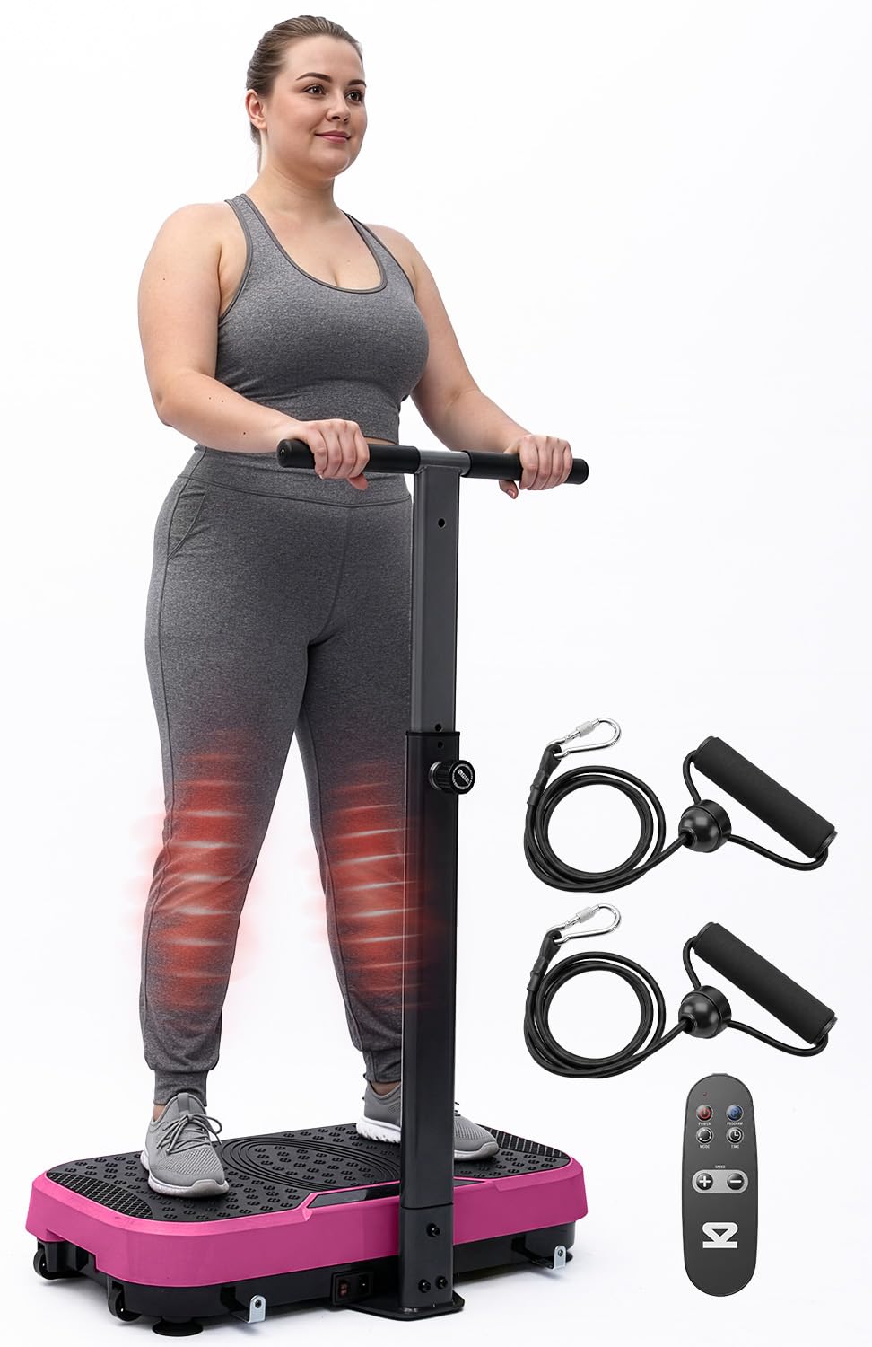 SQUATZ Vibration Plate Exercise Machine with Handlebar, Vibration Plate with Handles, 1-99 Speed Levels, 10 Preset Programs, Low-Impact Home Fitness Platform with Remote, Portable Design, Pink