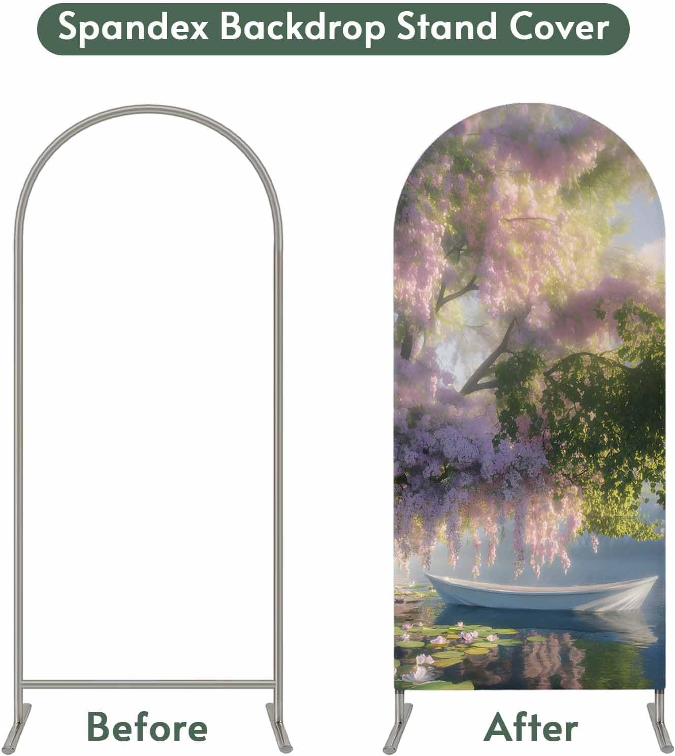 Jnbasdffb 6.6 Forest Flowers Wedding Arch Cover,Stretchy Spandex Arch Backdrop Stand Covers FT,Pink Green Oil Painting