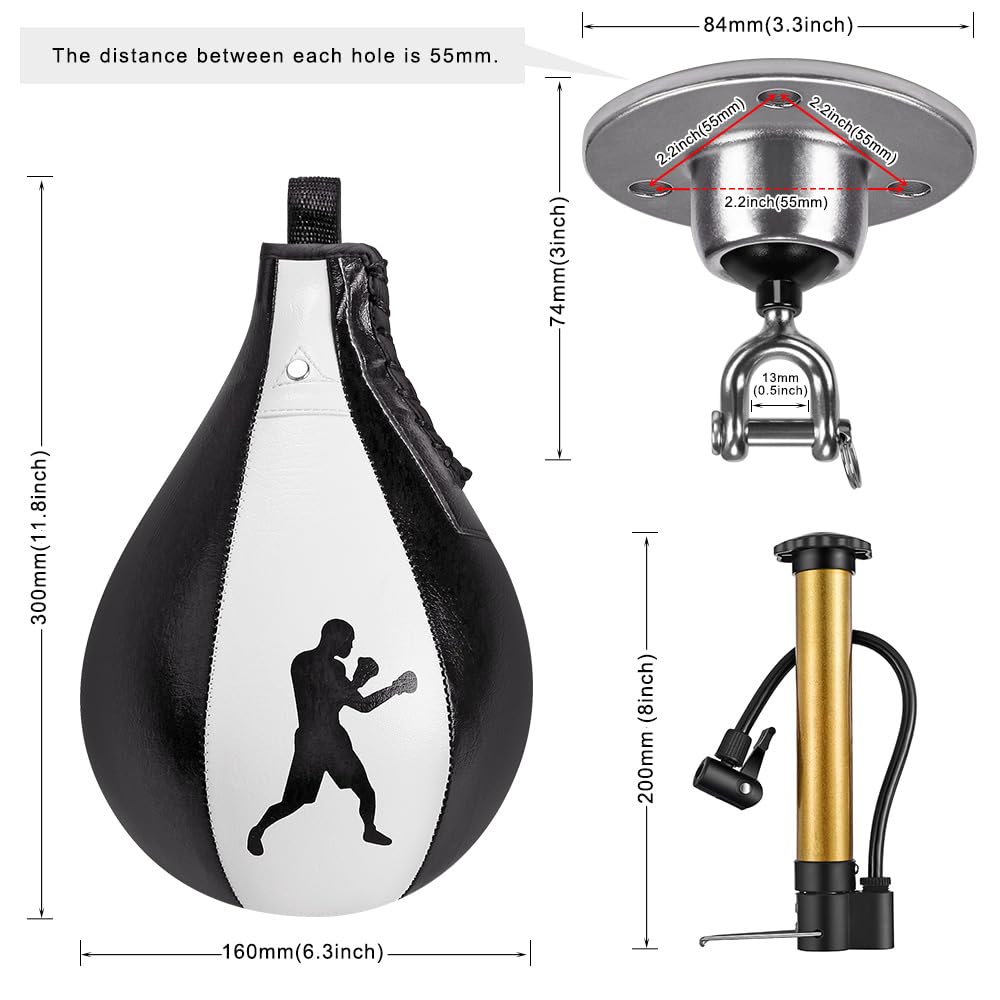 Benelabel Speed Bags for Boxing with 360° Swivel Mount Leather Boxing Speed Bag with Hanger and Inflator - Easy to Install and Use - Improve Your Speed and Reflexes
