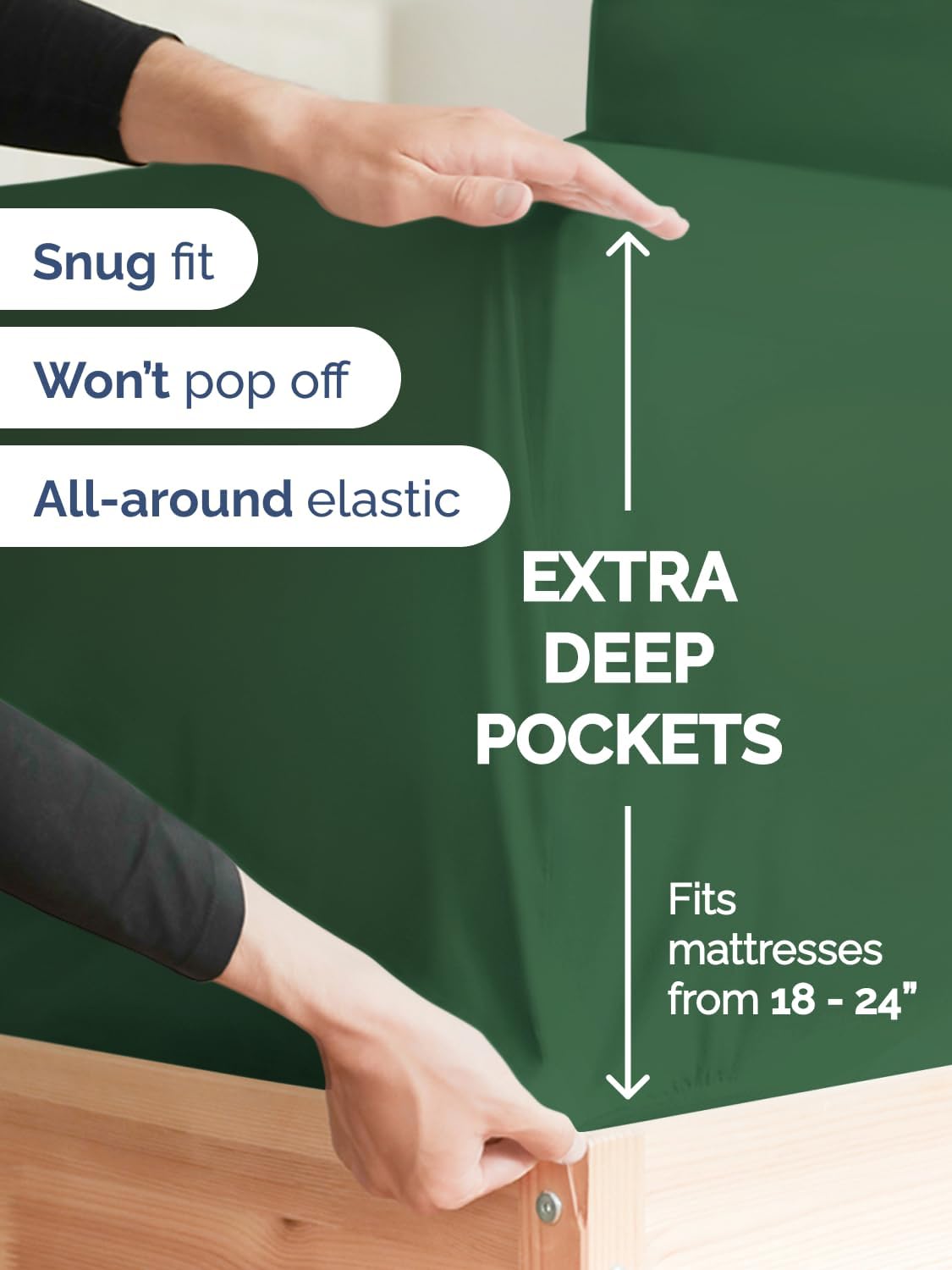 Skiennix Extra Deep Twin Sheet Set - 4-Piece Breathable Cooling Bedding - Soft Wrinkle-Free Emerald Green