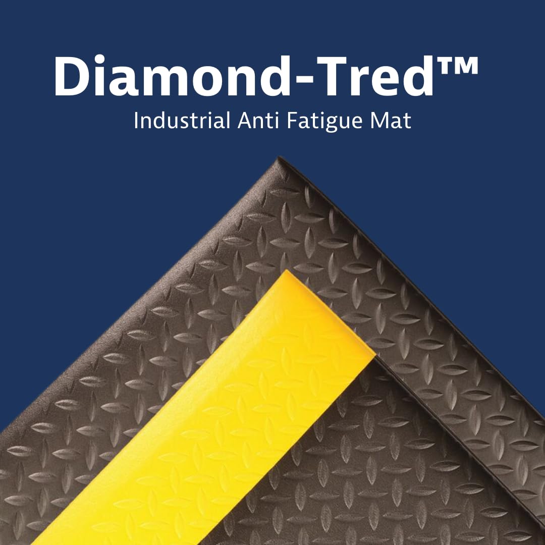 NoTrax 418 Diamond Tred™ 3' x 12' x 3/8" Anti Fatigue Mat, Enhanced Slip Resistance with Beveled Edges and Diamond Surface, Ideal for Industrial and Commercial Workplaces, Black/Yellow, 418S2312BY