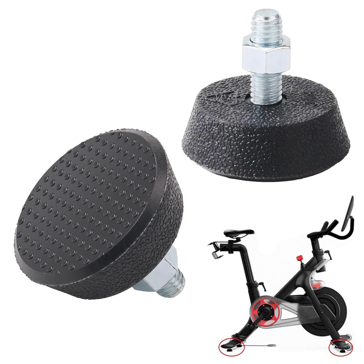 SquEqu 2 Pack Exercise Bike Leveling Feet Replacement Non Slip 3/8" Threaded Screw Stationary Bike Foot Levelers Pad Floor Protector for Exercise Bike Indoor Cycling Bike Workout Bike