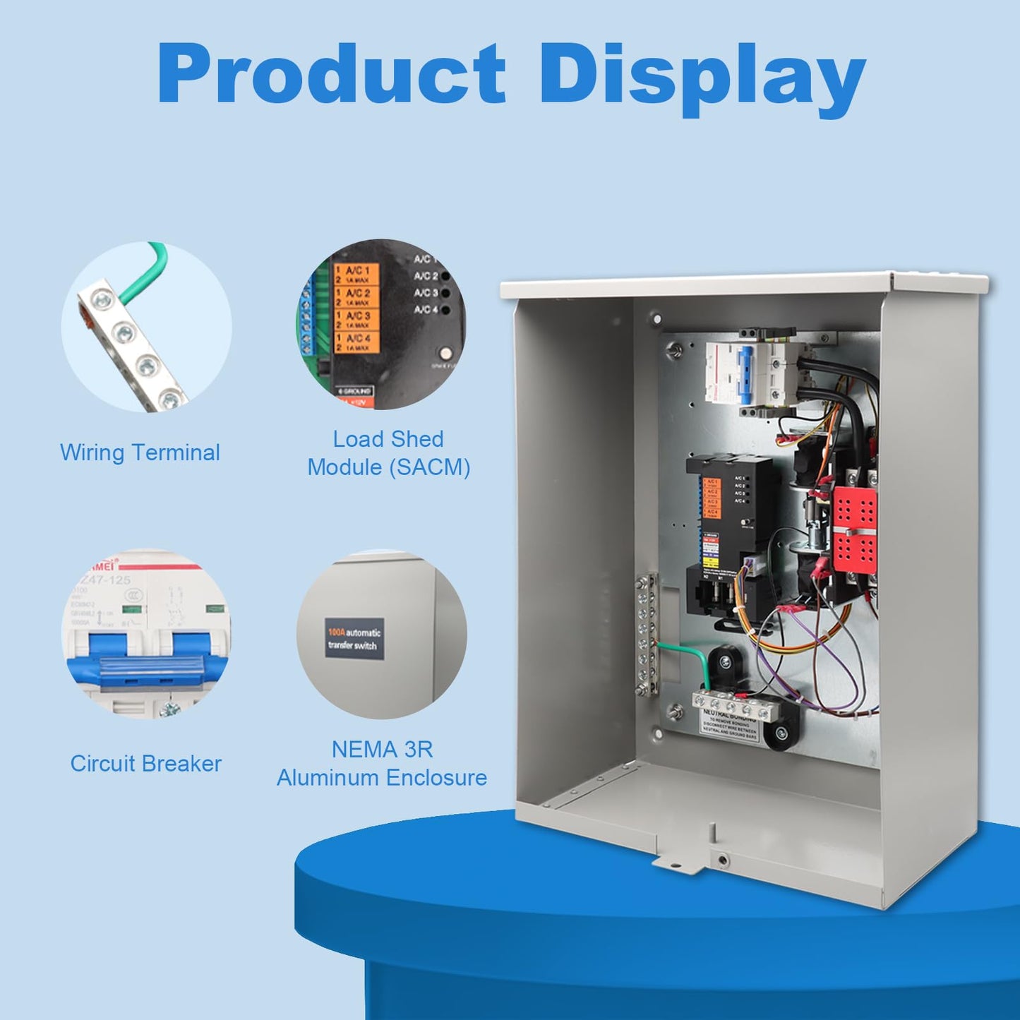100 Amp Automatic Transfer Switch Single Phase Generator Transfer Switch, Power Management Replacement for Generac RXSW100A3, NEMA 3R Outdoor Rated Aluminum Enclosure for Indoor and Outdoor Use