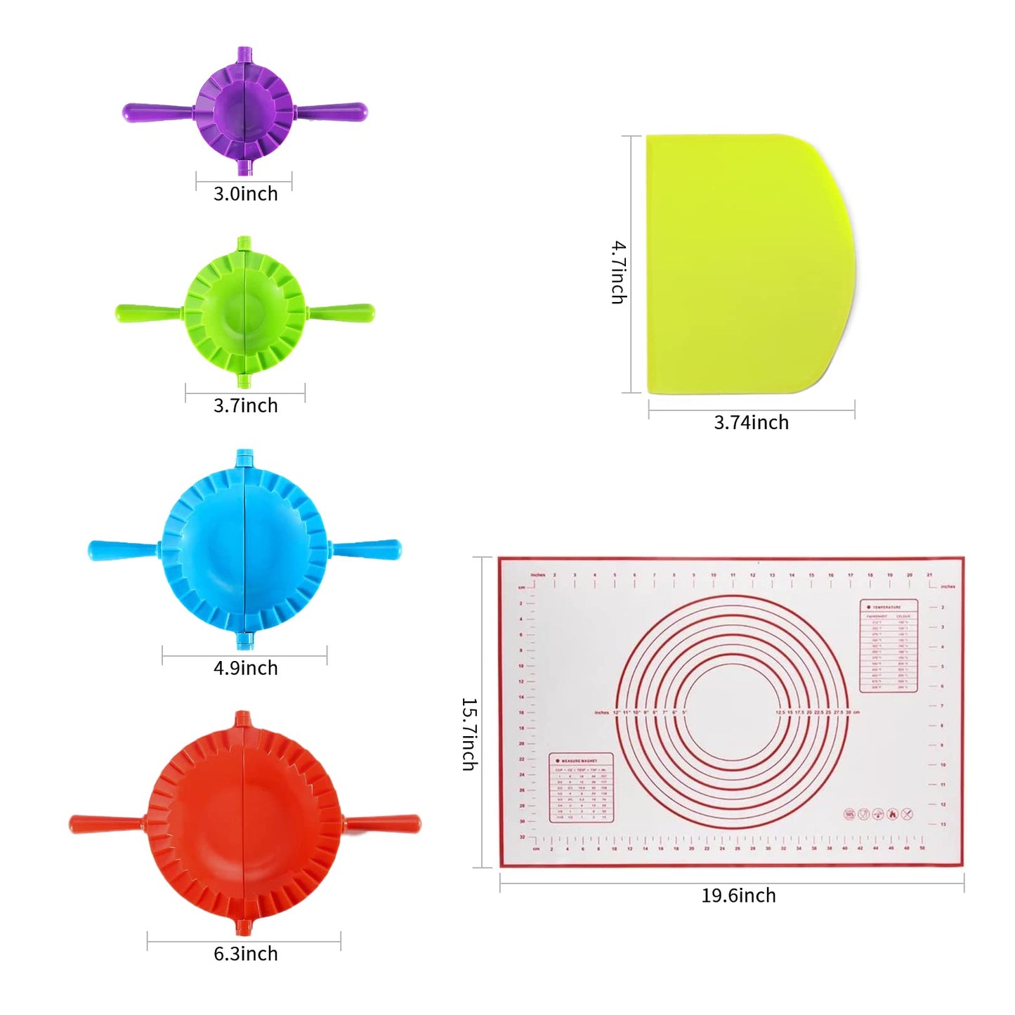 Empanada Maker Press, Dumpling Maker Press of 4, Extra Non Stick Pastry Mat and Dough Cut for Making Pies, Dumplings, Wontons, Pot Stickers, Etc, (4 Size 3/3.74/4.9/6 in)…