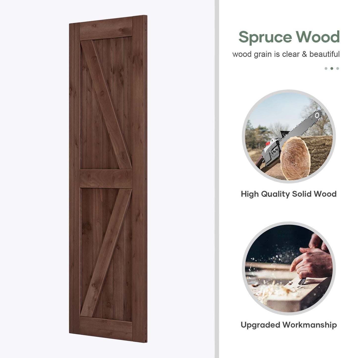 ROYMELO 30x84 inch Sliding Barn Wood Door Slab with 5ft Hardware Kit and Handle, Coffee, K Shape, Simple DIY Assembly