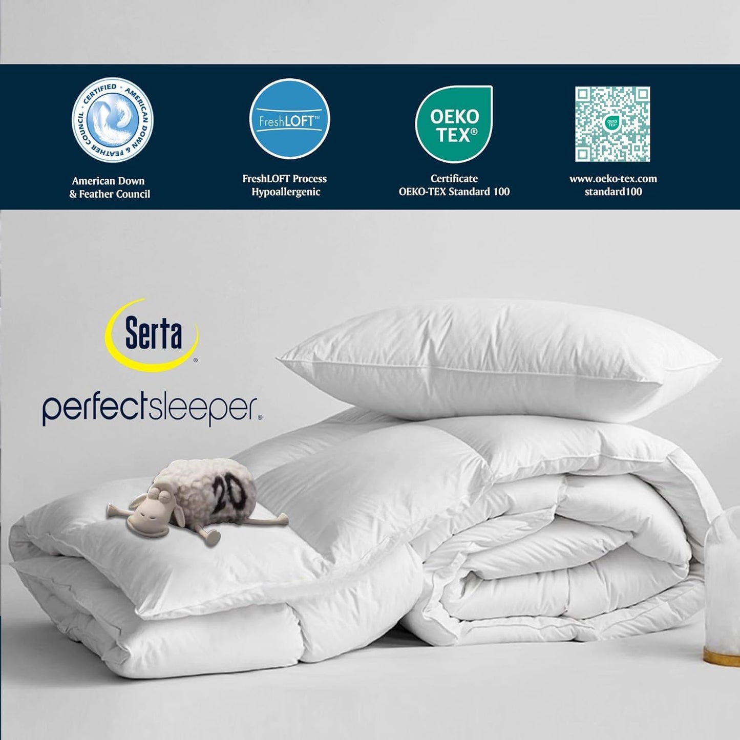 Serta Goose Feather Down Comforter - Hypoallergenic King Size Duvet Insert | 100% Cotton, All-Season Warmth, 106 x 90 Inch White