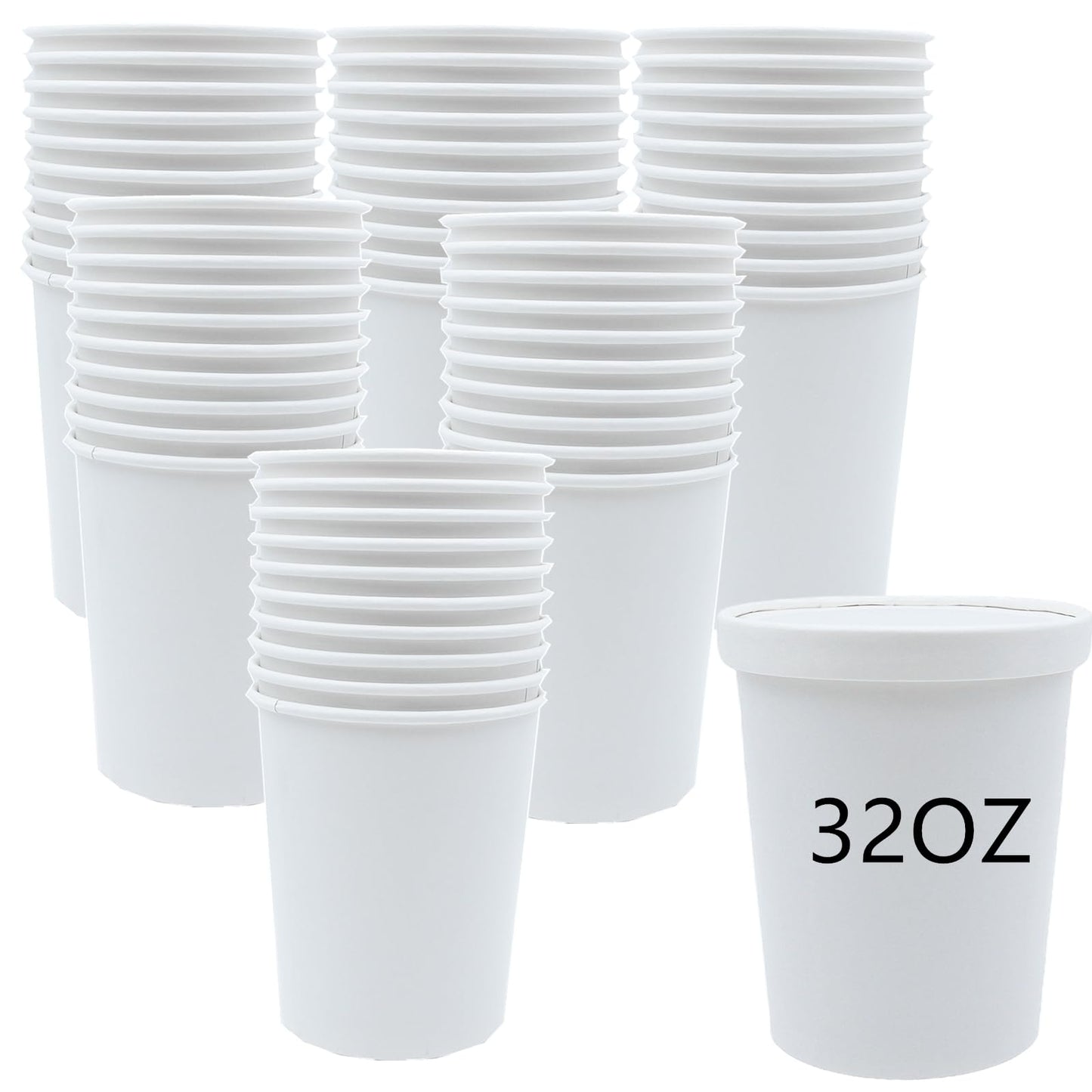 Zentriqlla 30 Pack 32oz Paper Ice Cream Bowls, White Paper Soup Containers with Lids, Microwave & Freezer Safe Food Cups, Large Takeout To Go Containers for Wedding, Restaurant Supplies