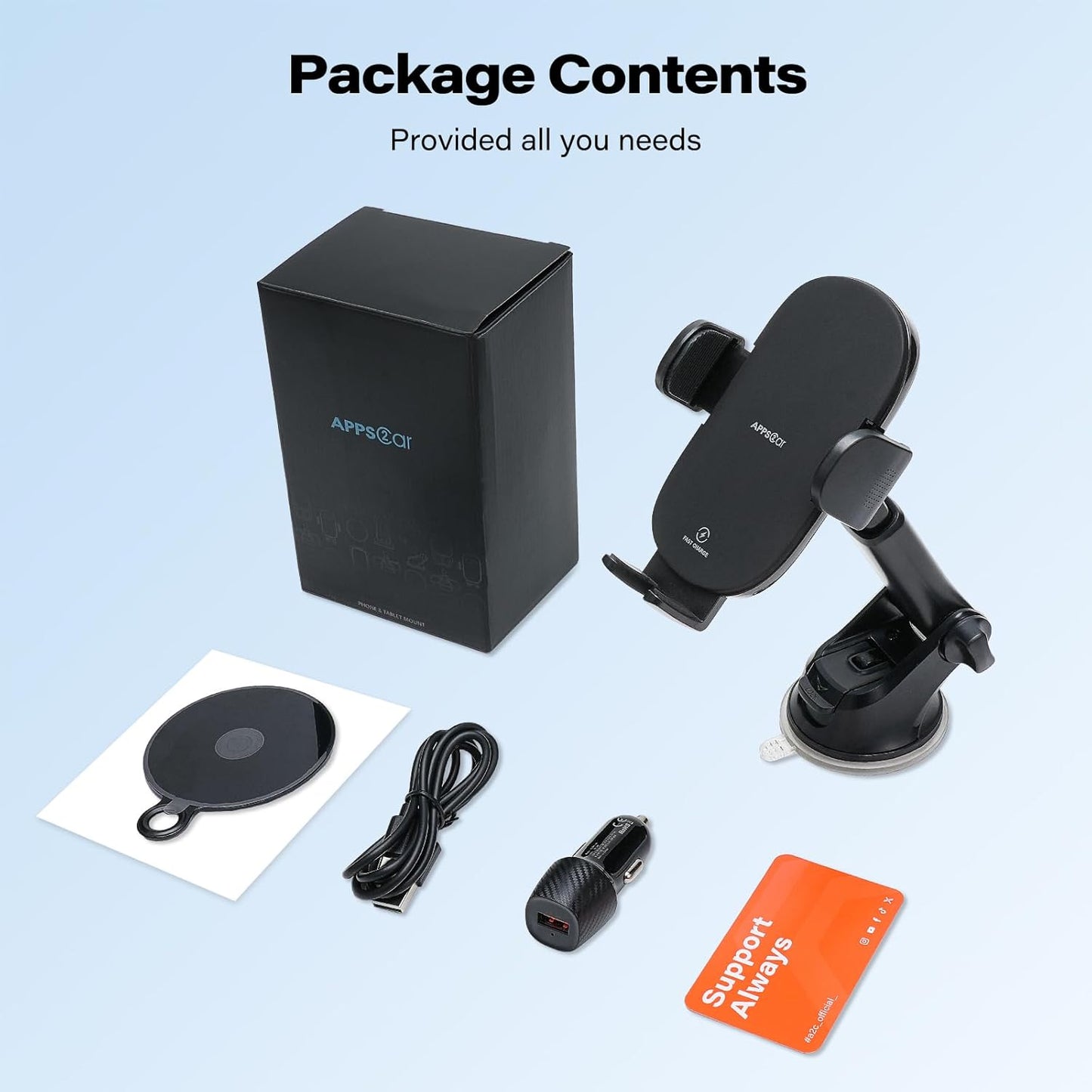 APPS2Car 15W Suction Phone Mount Wireless Car Charger, Dashboard Wireless Charger for Car, Compatible with iPhone
