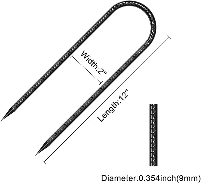 Trampoline Stakes Anchors High Wind Heavy Duty 12inch U Type Safety Trampoline Wind Stakes Galvanized Steel (4Pcs, Black)