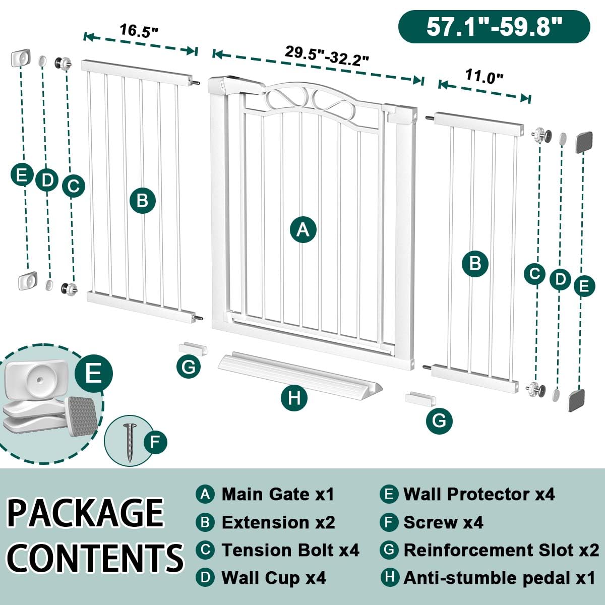 Fairy Baby 57.1"-59.8" Extra Wide Press Mounted Baby Gate Indoor for Kids Or Pets Walk Thru No Drill Long Dog Gates for The House Doorway Child Safety Gate