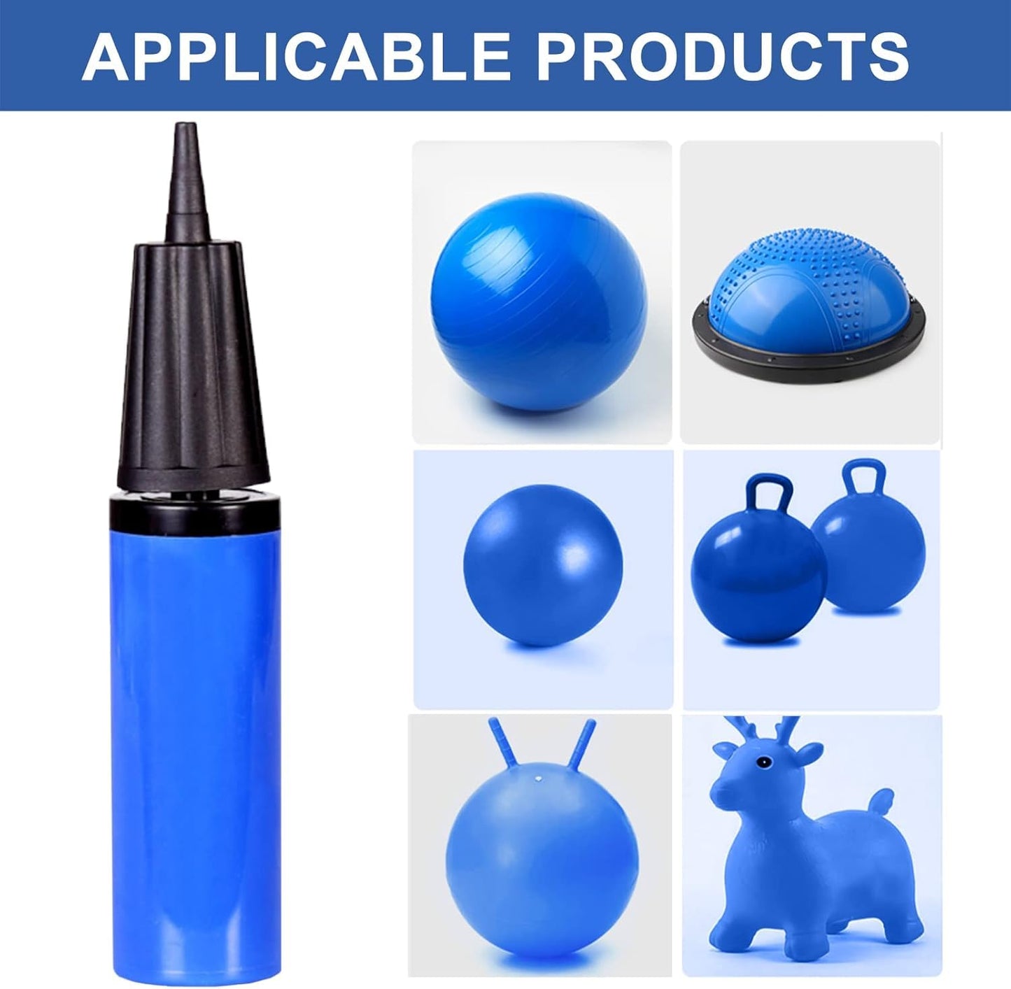 Exercise Ball Pump, Air Pump for Exercise Ball, Yoga Ball Pumps with Fitness Ball Plug Replacement kit Yoga Ball Plugs Replacement Plug for Exercise Balls Inflator Pump (Blue 13 PCS)