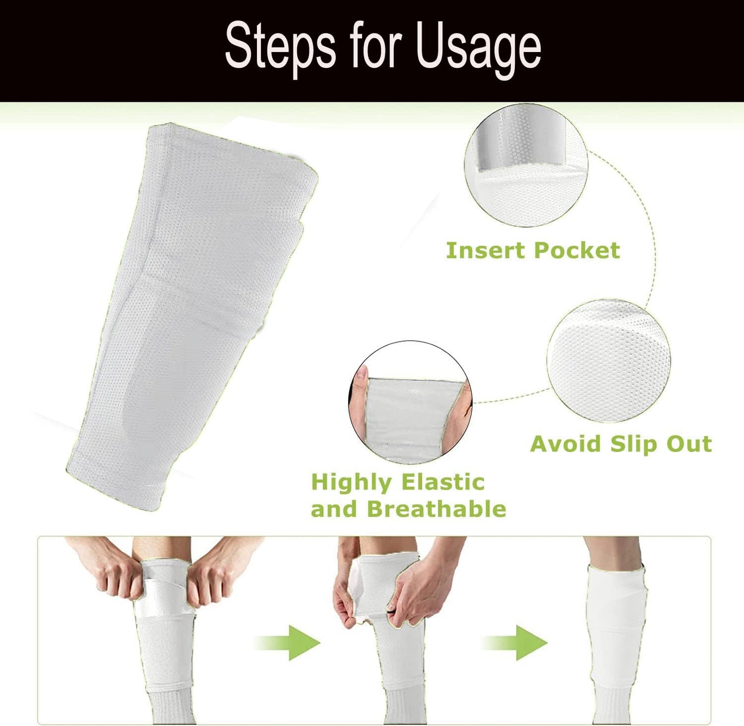 Soccer Shin Guards for Kid Youth Teen Adult - Shin Guards Sleeves with Inserted Pocket Cushion Protection Reduce Shocks and Injuries for TeamSports (White, Medium)
