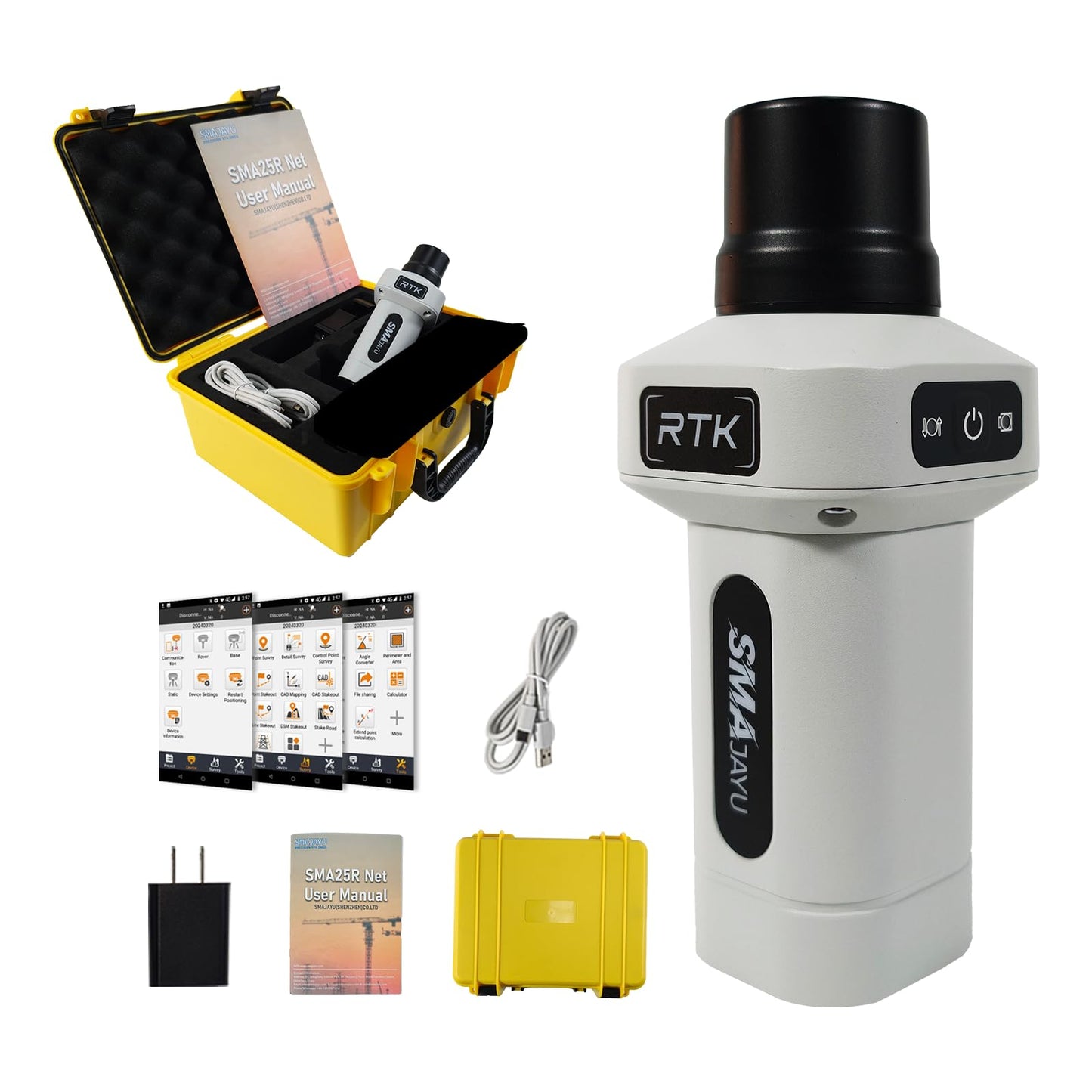 SMA25R Net GNSS RTK Survey Equipment, Android Handheld GPS Positioning Rover Receiver with Software, CORS Connection, 10cm Accuracy by PPP, 0-60° Tilt Compensation, for Land Surveying, Construction