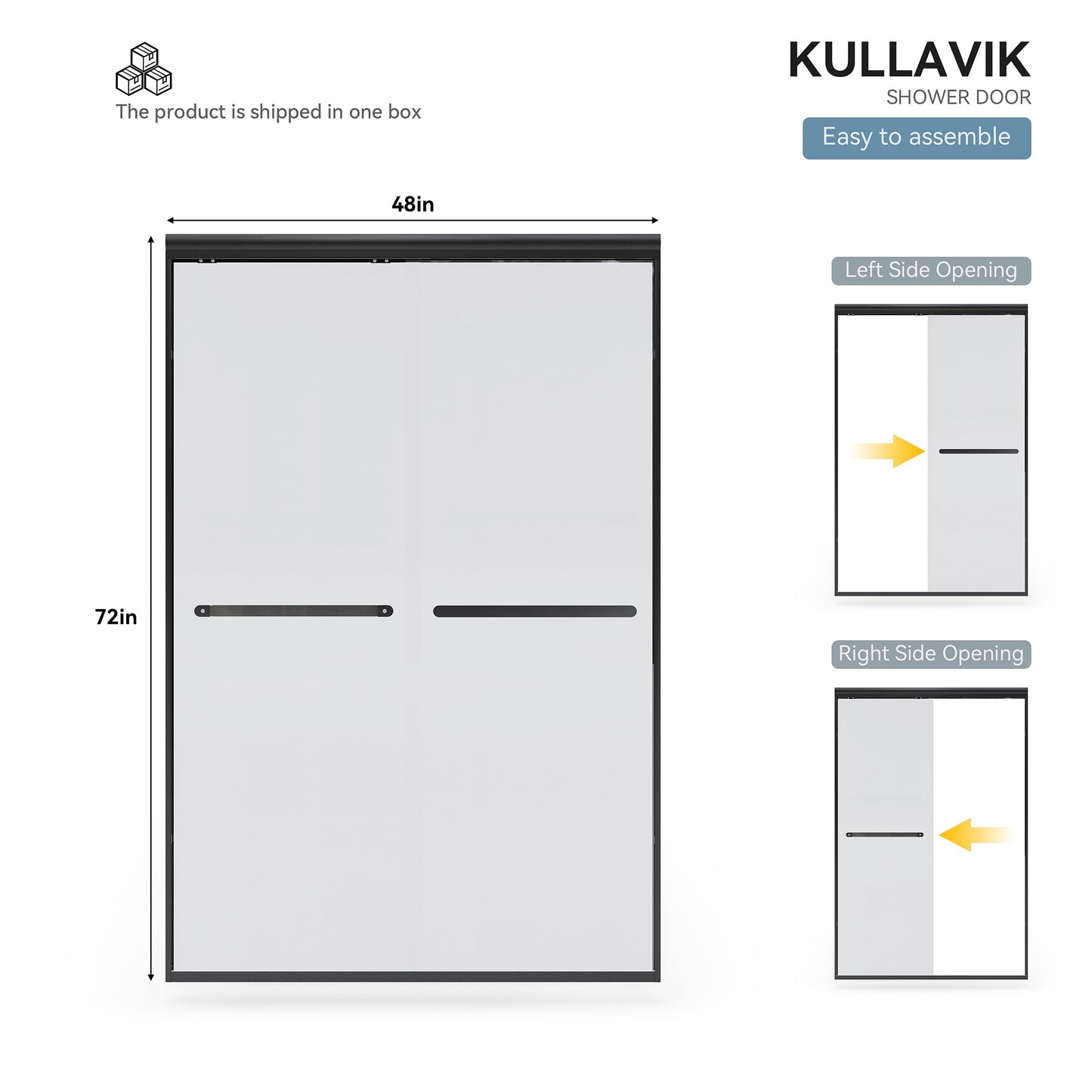 Kullavik Shower Door 44-48'' W x 72'' H Semi-Frameless Bypasss Bathroom Glass Shower Double Sliding Doors,1/4'' (6mm) Clear SGCC Tempered Glass with Explosion-Proof Film,Black