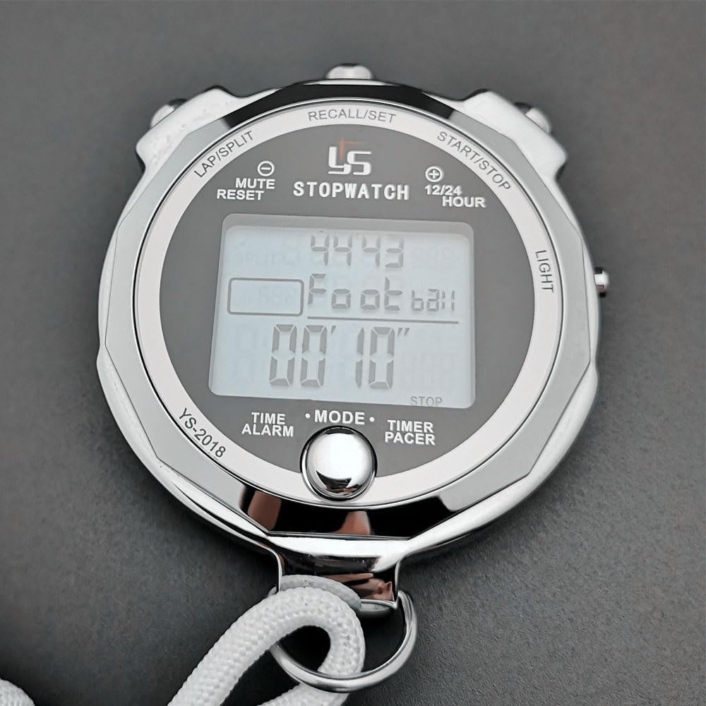 Stopwatch Timer with Back Light Digital Stop Watch 0.001second Timing, Metal 100 Lap Memory,Large dispaly Alarm Clock for Coach Sports Running Marathon Competition