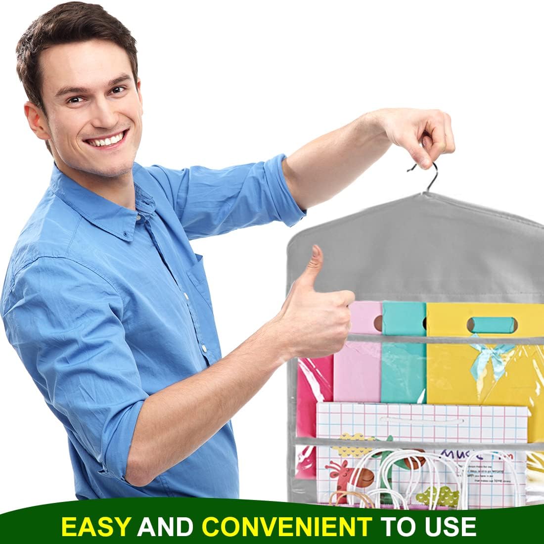 ProPik Gift Bag Storage Organizer - Double-Sided with Multiple Pockets | 38 x 16 Inch PVC (Gray)