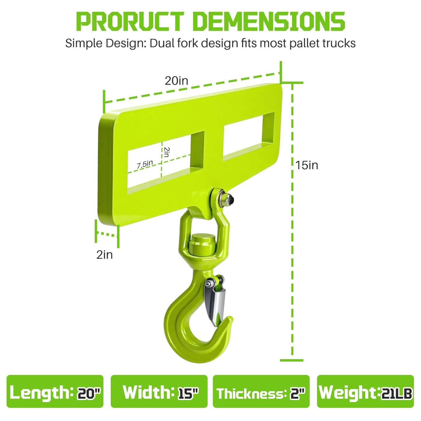 CHENNTAI Portable Forklift Crane Attachment, Heavy Duty Dual Forklift 360° Swivel Hook for Transport, Construction and Warehouse Lifting