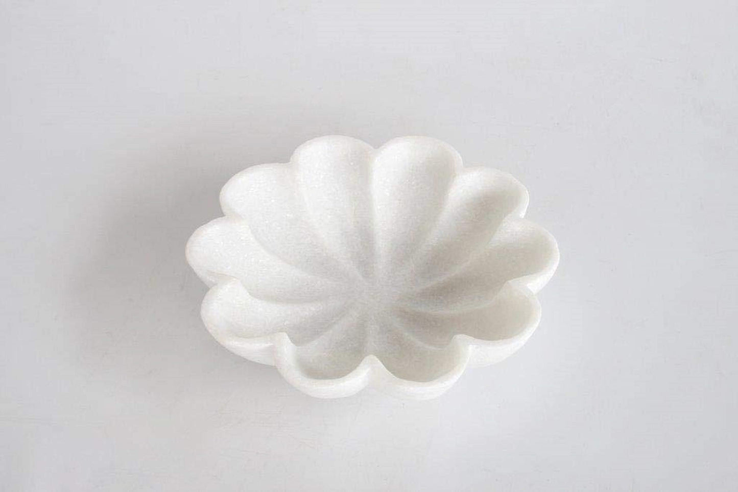 PUSHPA EXPORTS Handcrafted Marble Decorative Bowl Ripple Marble Bowl White Marble Flower Bowl Decorative Marble Scallop Bowl Ruffled Marble Bowl Ring Dish (3 inch)