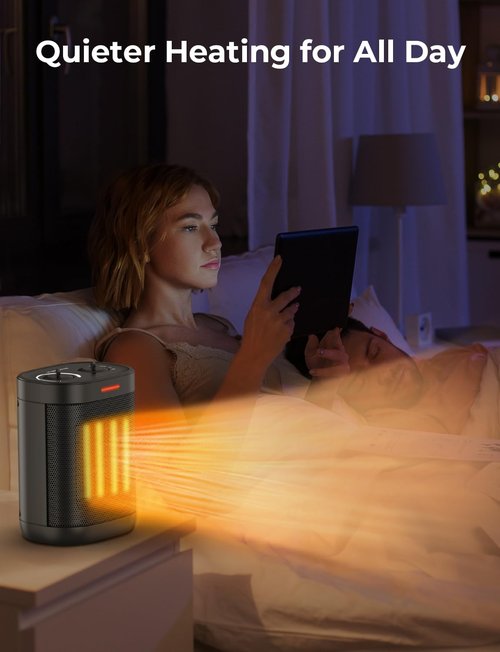 1500W Space Heaters for Indoor Ues, Electric Portable Heater with Thermostat, 3 Modes, Multiple Protection, Small Heater Safety for Home Office Quiet