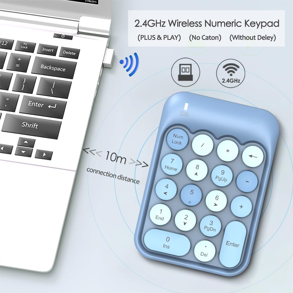 FELICON 18 2.4G Accounting Wireless Numeric Keypad Keys with Mini Portable Silent Number Pad USB Receiver Financial