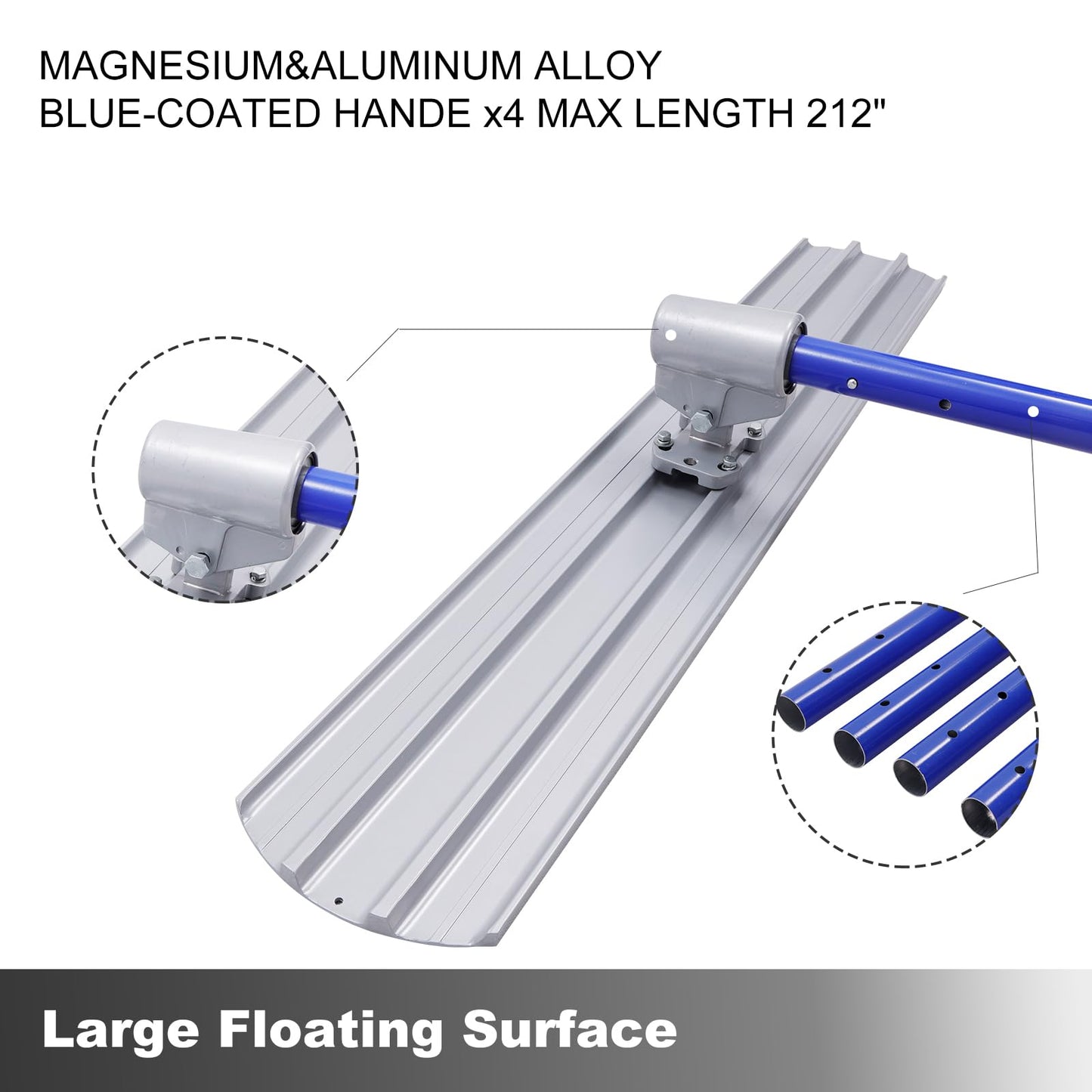 Bull Float Aluminum Magnesium Alloy Concrete Float 48"x8" Round End Board Kit trowel Tool Cement Tools Float Bracket Concrete Tools Finishing With 57" Handle x4 Carrying Plastic Tool Box VOYAR