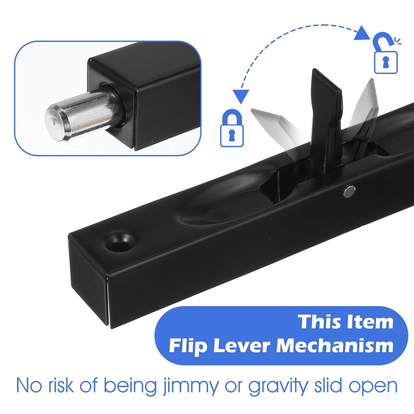 2 Pack Flush Bolt for Double Door, 8 Inch Stainless Steel French Door Lock with Three-Hole Plate and Screws, Flush Latch Bolts for Inactive Leaf Wood Double Dummy Doors(Black)