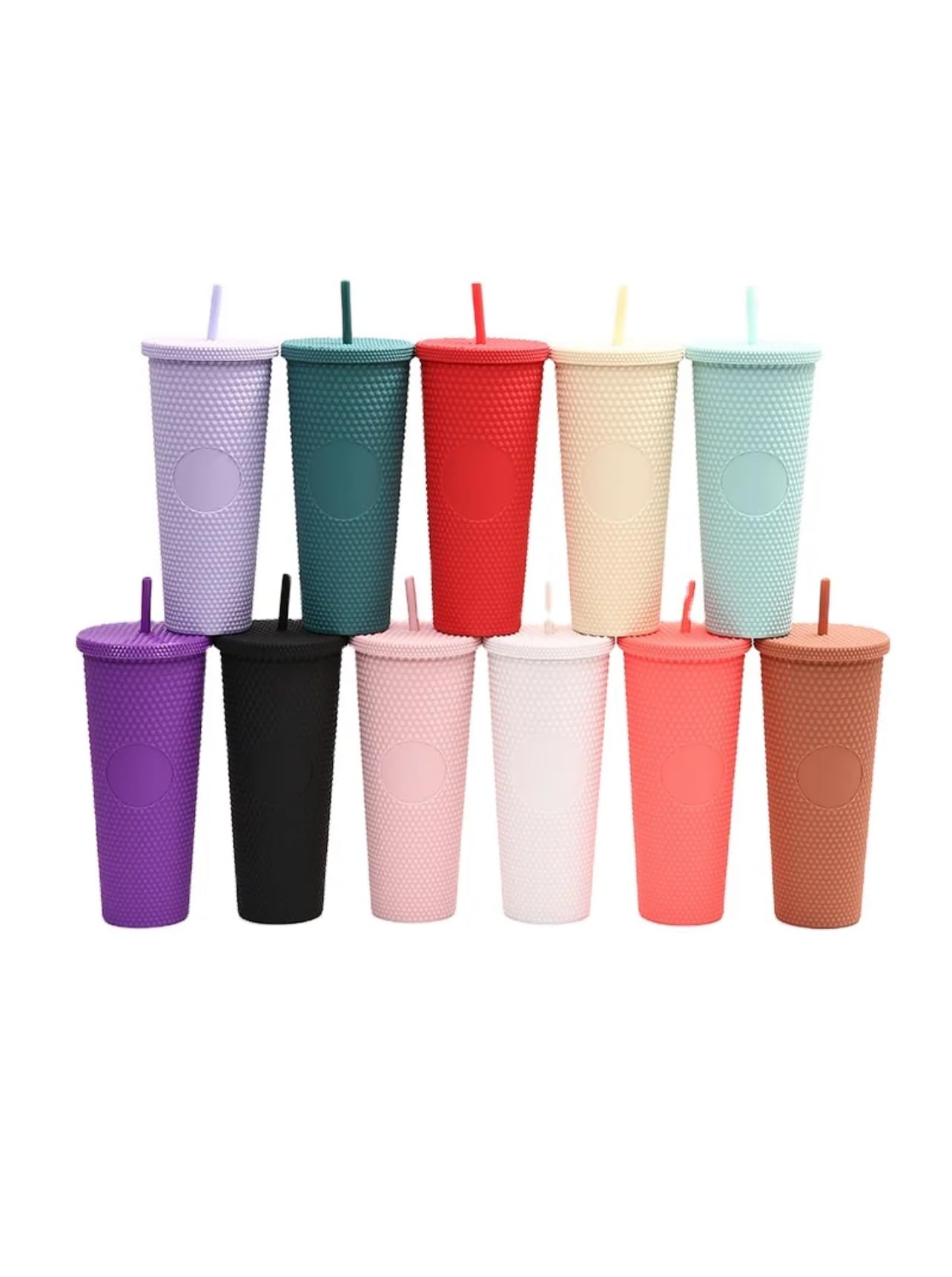 Xsite 24oz Studded Stylish Tumbler with Screw Lid and Straw, Double Wall Travel Tumbler, Reusable, BPA Free (Peach)