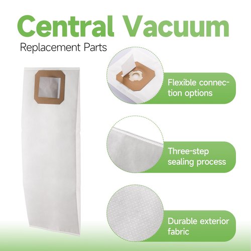 9520 Central Vacuum Bags 4-Pack - Compatible with Vacuflo DB5000 DB7000 DB8000 DB9000 & Maxum 5 7 9 Central Vacuum Systems - 6 Gallon Capacity Cloth Filter Replacement Bags (Replaces Part #9520)