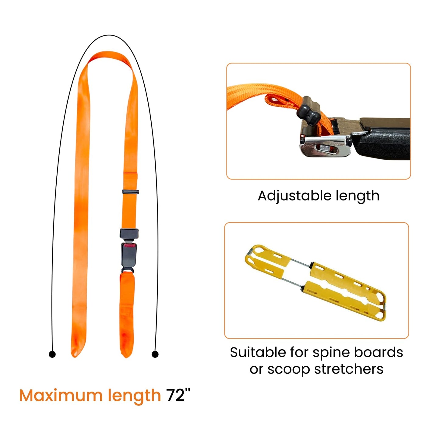 Spine Board Strap for Backboard, Emergency Stretcher System Immobilization Belt with Quick Release Buckle, 72" L (B, 1)