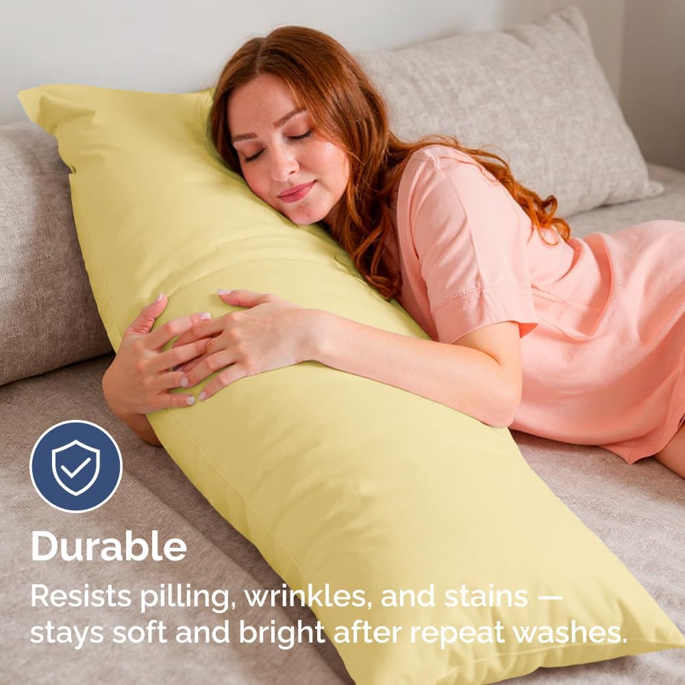 Skiennix Body Pillowcases Set of 4 | Soft 20x54 Long Pillow Covers for Side Sleepers - Cozy, Breathable & Fade-Free - Machine Washable, Envelope Enclosure - Yellow