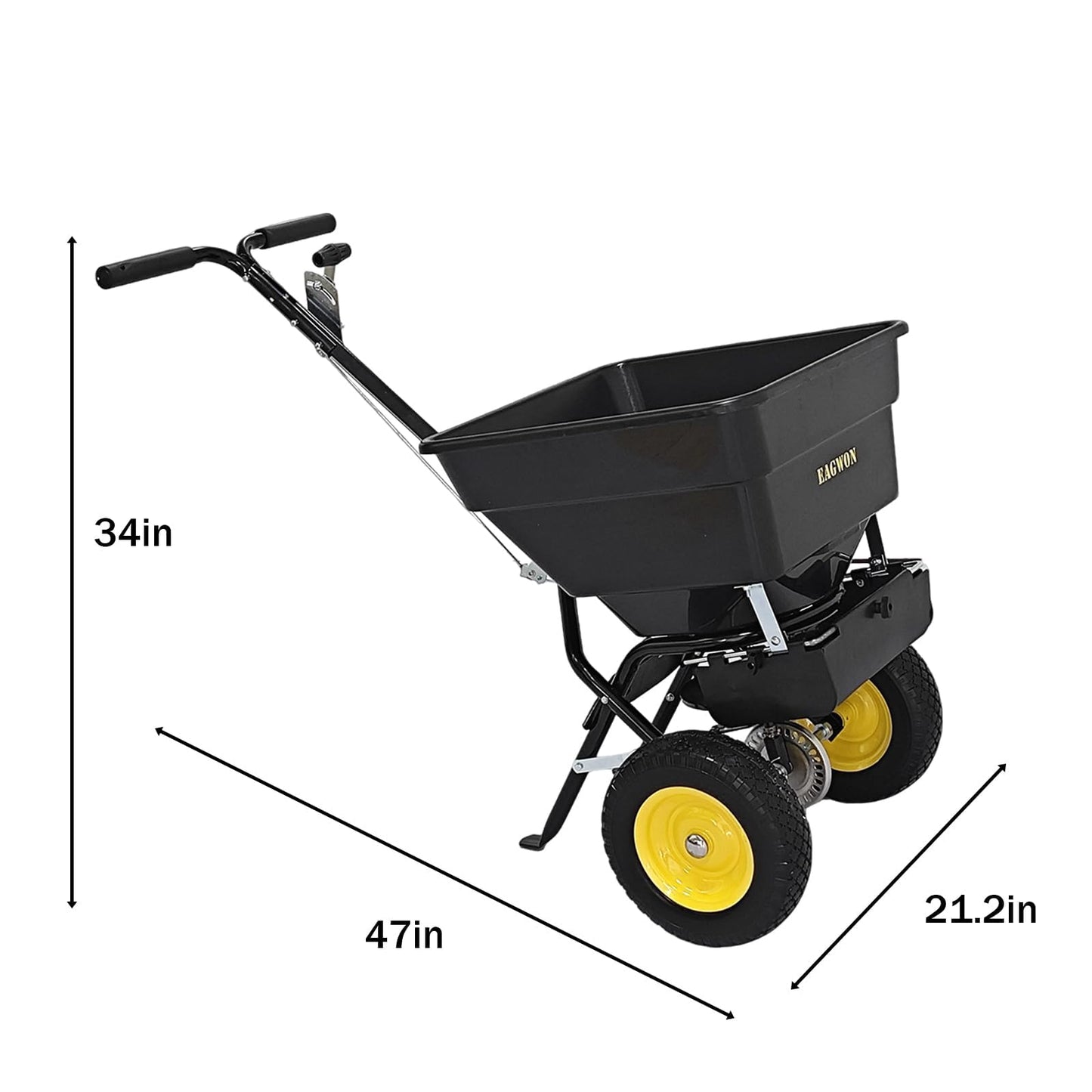 EAGWON Walk-Behind Push Broadcast Spreader, 100lb Capacity Fertilizer Spreader, 0-9.8ft Spreading Width, 13in All-Terrain Solid Tires, All Season for Seed/Fertilizer/Salt/Ice Melt