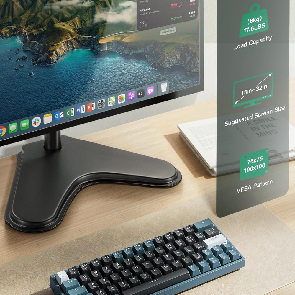 FURWOO 13'' 32'' Screen,75x75mm,100x100mm Adjustable Tvstand Single Computer Monitor Riser