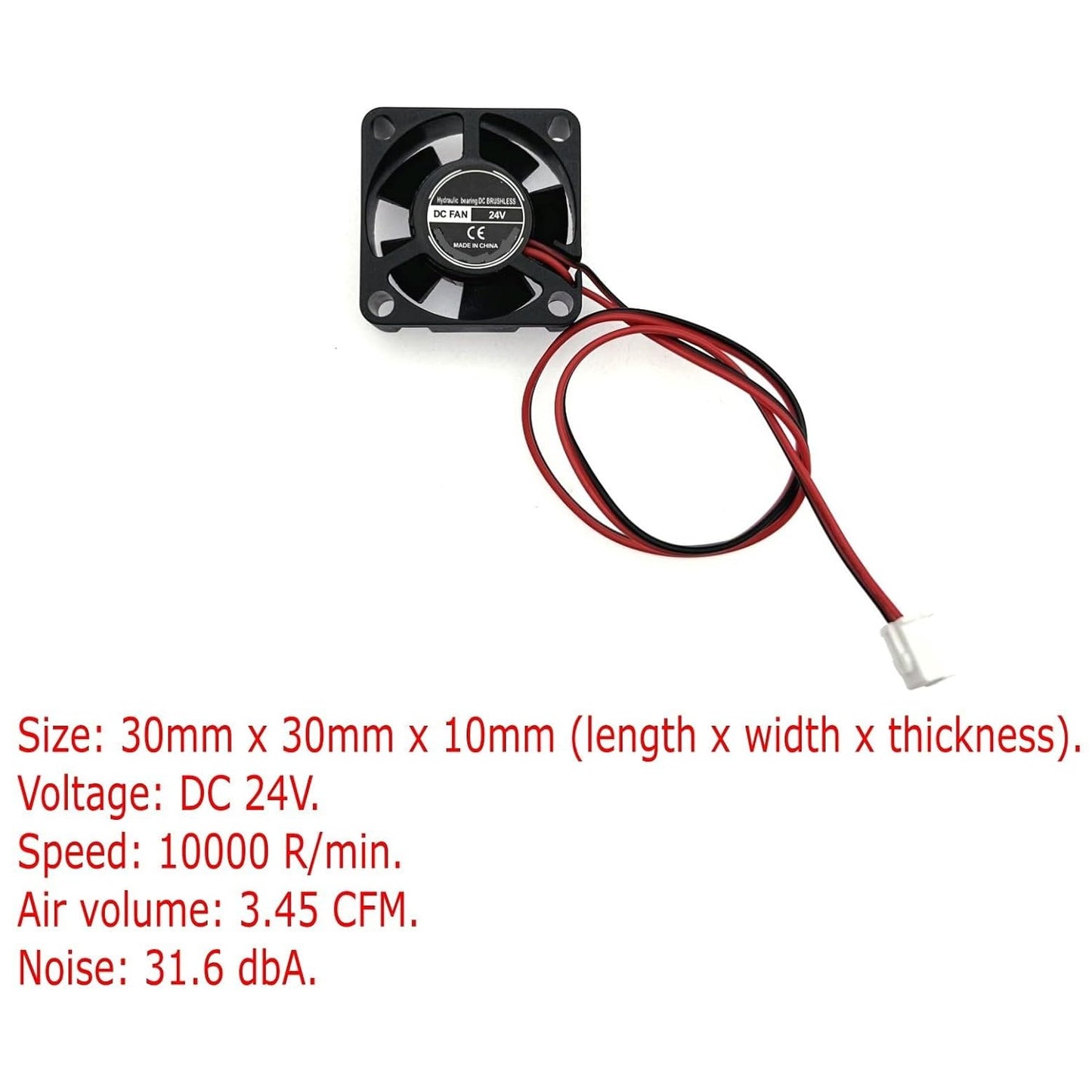 JZK 2PCS 30x30x10mm 24V 3010 3.45 31.6 10000 24V, 1.18x1.18x0.39 inches, 3D Mini Silent Cooling Fan, DC Brushless Fan