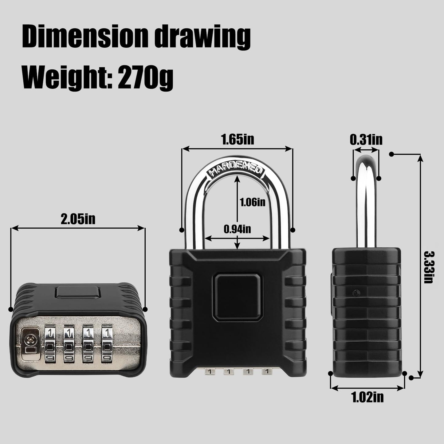 Diyife Heavy Duty Combination Padlock, Large Outdoor Padlock [One-Touch Unlocking] High Security Weatherproof, Design of Hidden Password Suitable for Locker, Home, School, Garage, Gate, Garden