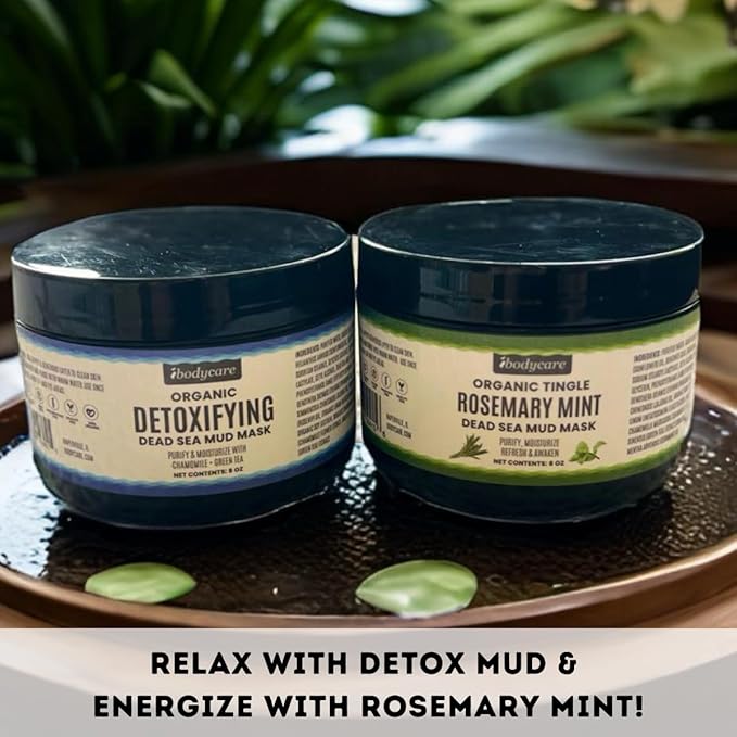 Dead Sea Mud Mask 2 Pack Hydrating Clay Masks with Bentonite and Kaolin Clay Whipped Texture Non Drying Pore Minimizer for Face 8 oz each (1 Mint + 1 Detox Mud)