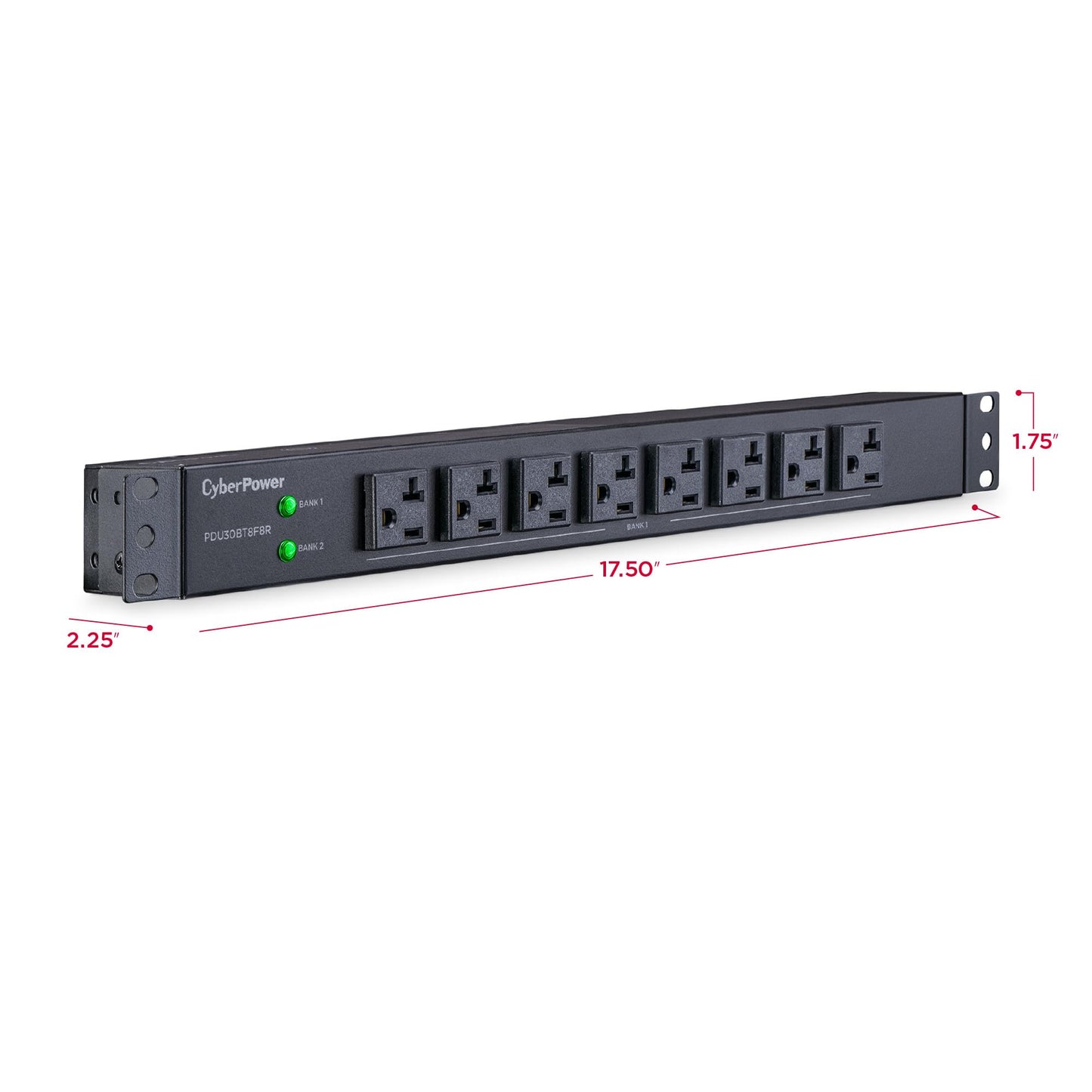 CyberPower PDU30BT8F8R Basic PDU, 100 – 125V/30A (Derated to 24A), 16 Outlets, 12 Foot Power Cord, 1U Rackmount