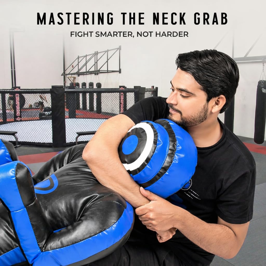 Grappling Dummy Multicolor BJJ, MMA, Wrestling & Judo Training Dummy Durable Punching Bag for Martial Arts & Self Defense Practice 180cm Unfilled (Black/Blue)
