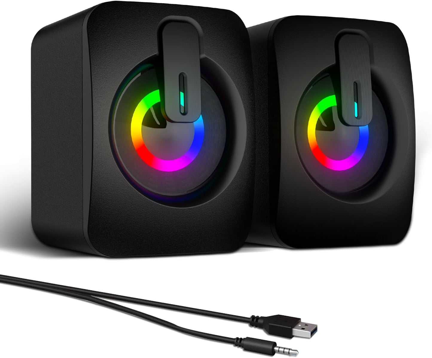 MELOGAGA 7-Color 3.5mm RGB Computer Speakers, USB-Powered PC Speakers with LED Backlight, Aux Compact Soundbar