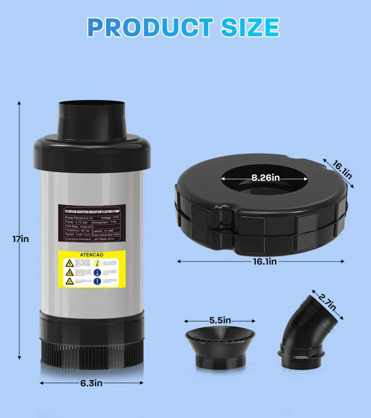 KYZDZQ 15000 GPH Pond Fountain Aerator, 110V,Floating Pond Fountain Pump with Stainless Steel Body, Pond Aerator Pump for Small & Large Ponds and Lakes (Black)
