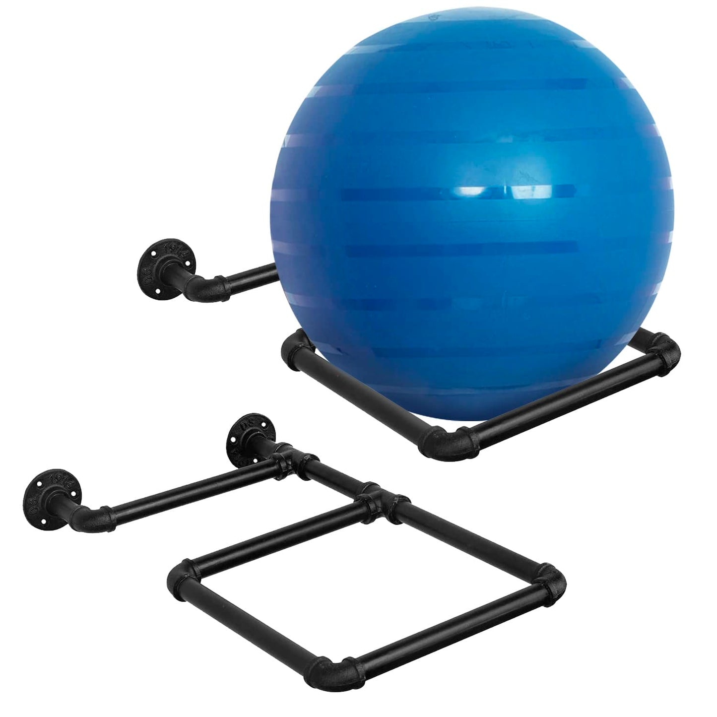 MyGift Set of 2 Yoga Ball Storage Wall Mount, Black Metal Pipe Racks for Exercise Ball Holder, Ball Storage for Home Gym or Studio