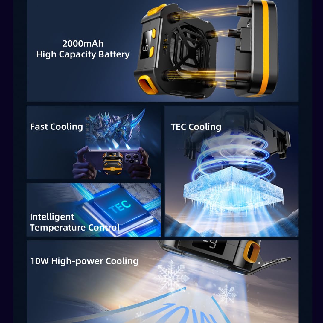 ALFOINE Magnetic Semiconductor Phone Cooler Fan with Temperature Display and Rechargeable Battery Mobile Phone Radiator