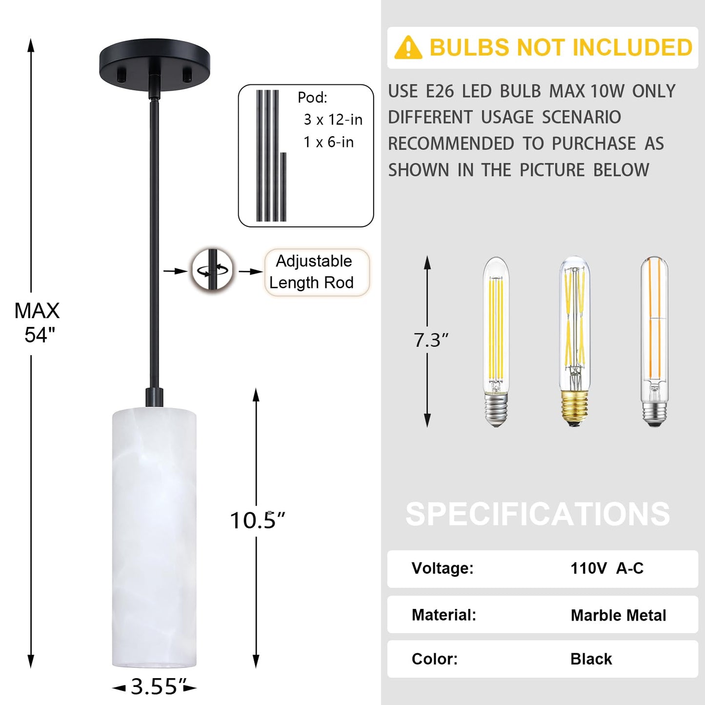 Tonabona 3 Pack 1 Light Hanging Natural Polyhedral Alabaster Marble Pendant Ceiling Light Fixture,Modern Industrial Farmhouse Kitchen Island Light Black Finish Over Sink Restaurant bar Corridor