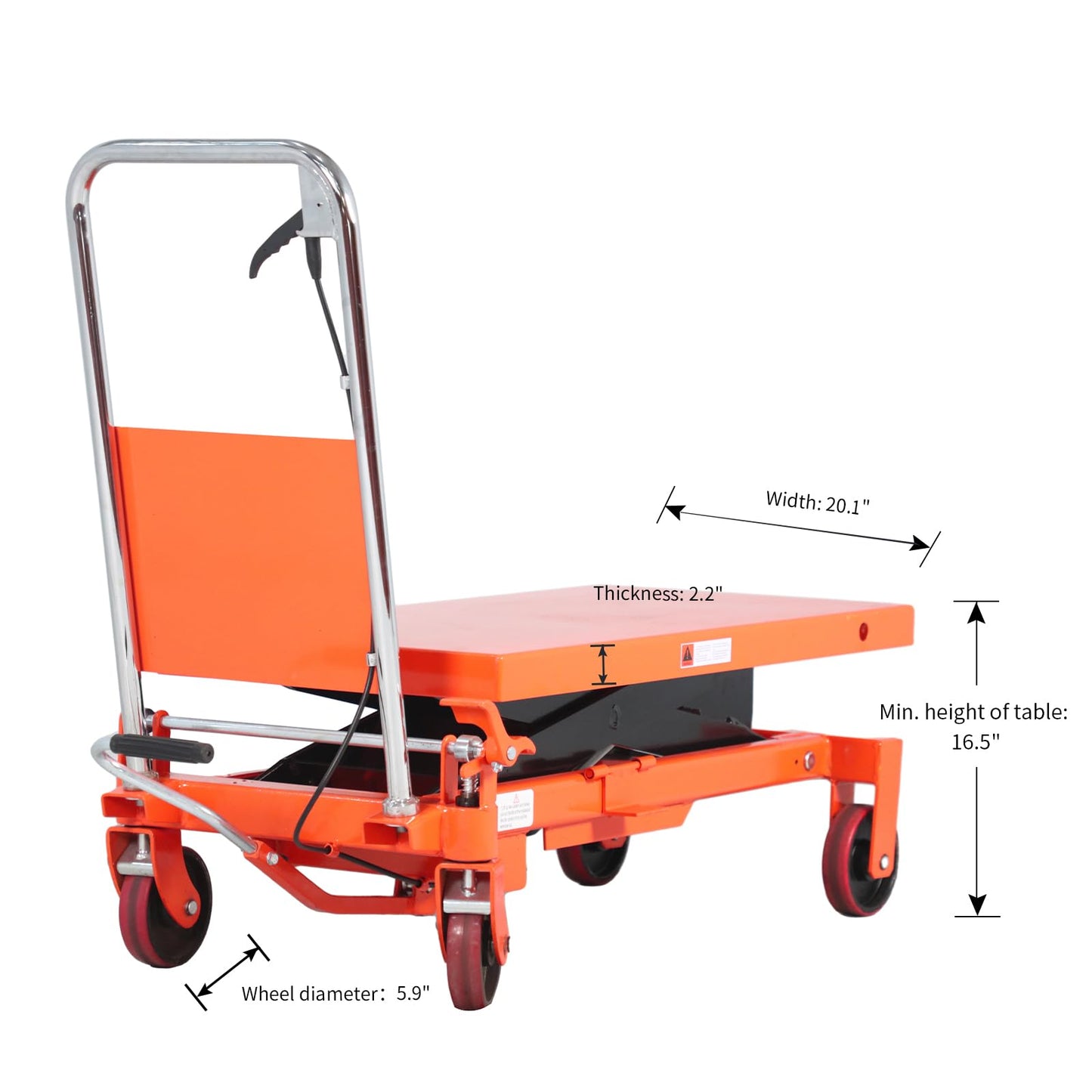 APOLLO Hydraulic Lift Cart 1760lbs Capacity, 39.4” Lifting Height Lift Table Cart, Manual Single Scissor Lift Table with 4 Wheels and Foldable Handle, for Material Handling, Elevating, Transportation