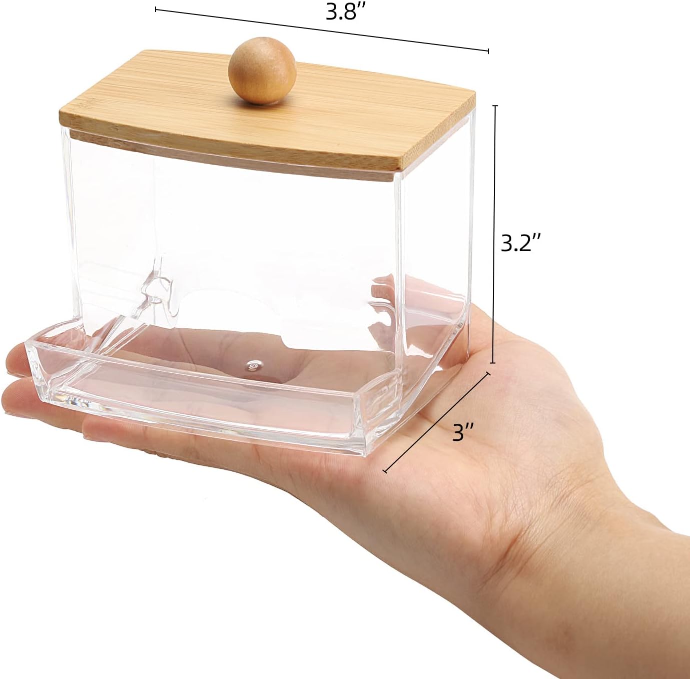 Tbestmax Qtip Holder Dispenser - 10oz Clear Bathroom Organizer with Bamboo Lids for Cotton Swabs & Accessories