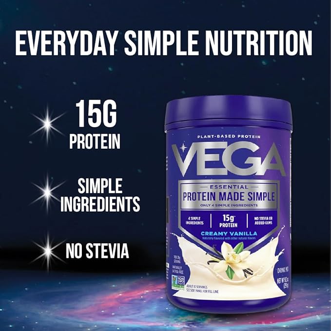 Vega Protein Made Simple Vanilla XL Value Tub (70 Servings) Stevia Free Vegan Protein Powder, Plant Based, Healthy, Gluten Free, Pea Protein for Women and Men, 4.01lbs