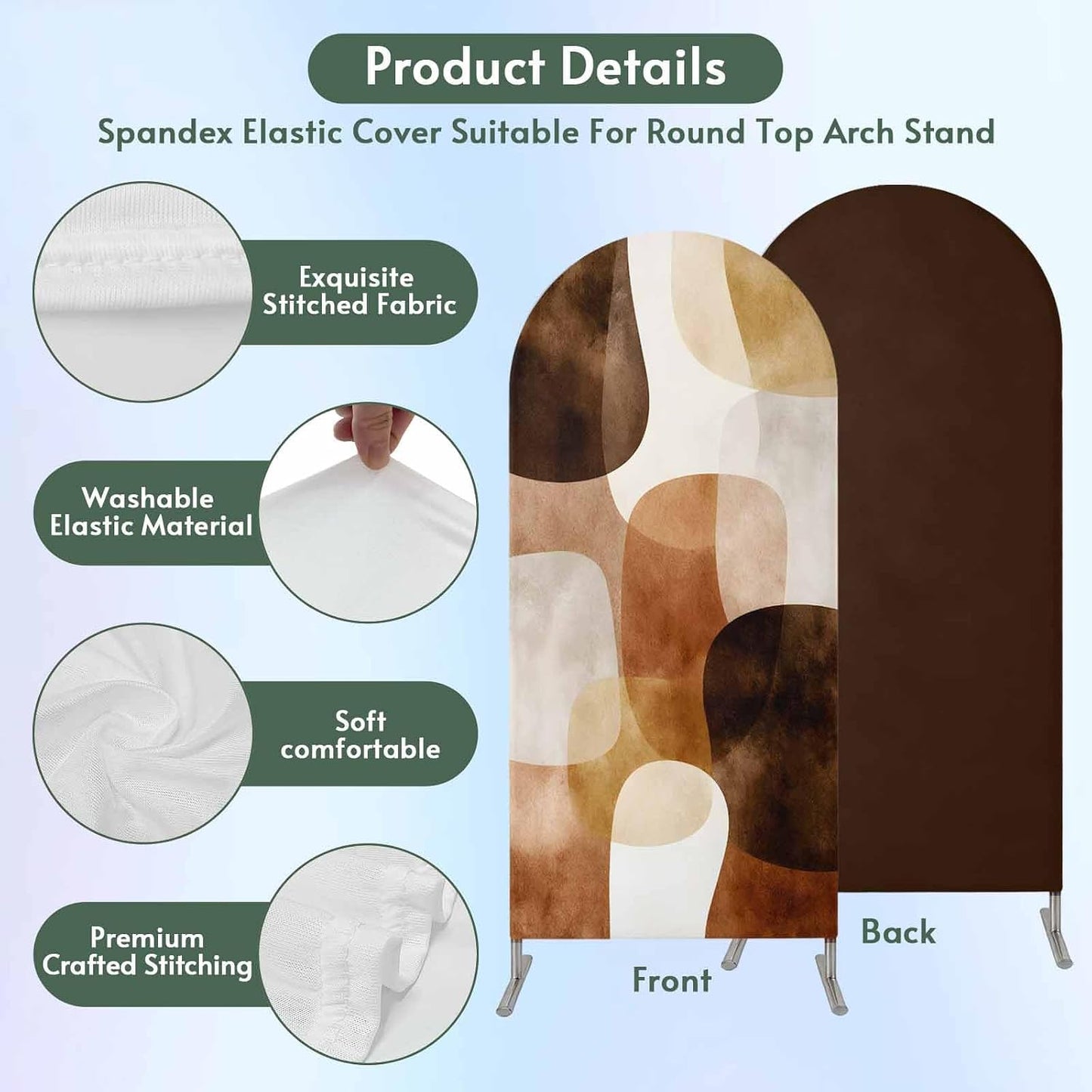 LFoveYuamer 6.6 Ft Arch Backdrop Cover, Brown Geometric Decorative Wedding Arch Covers Spandex Fitted, Middle Century